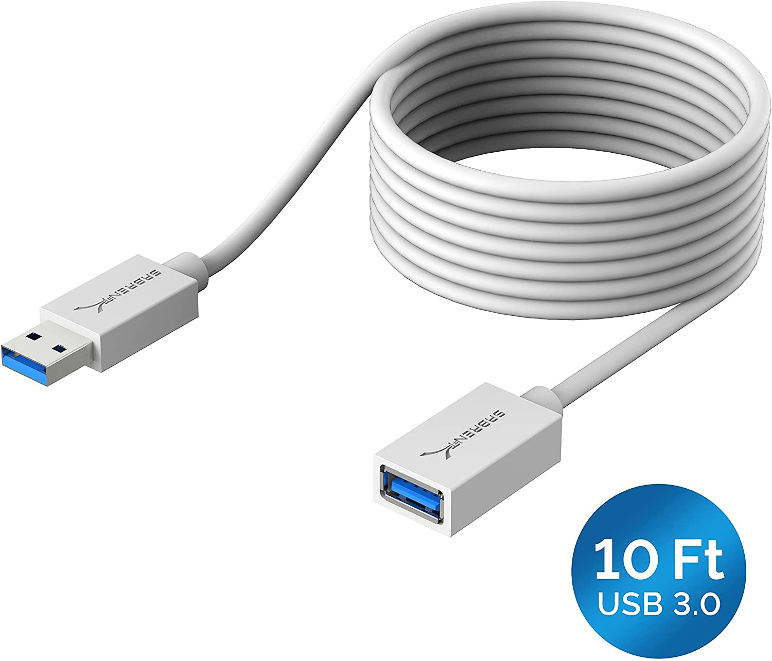 SABRENT USB 3.0 Extension Cable 22AWG A Male to A Female, 10 Feet [White] for Data Transfer/Charging, Compatible with PCs, Laptops, Printers (CB-3010)