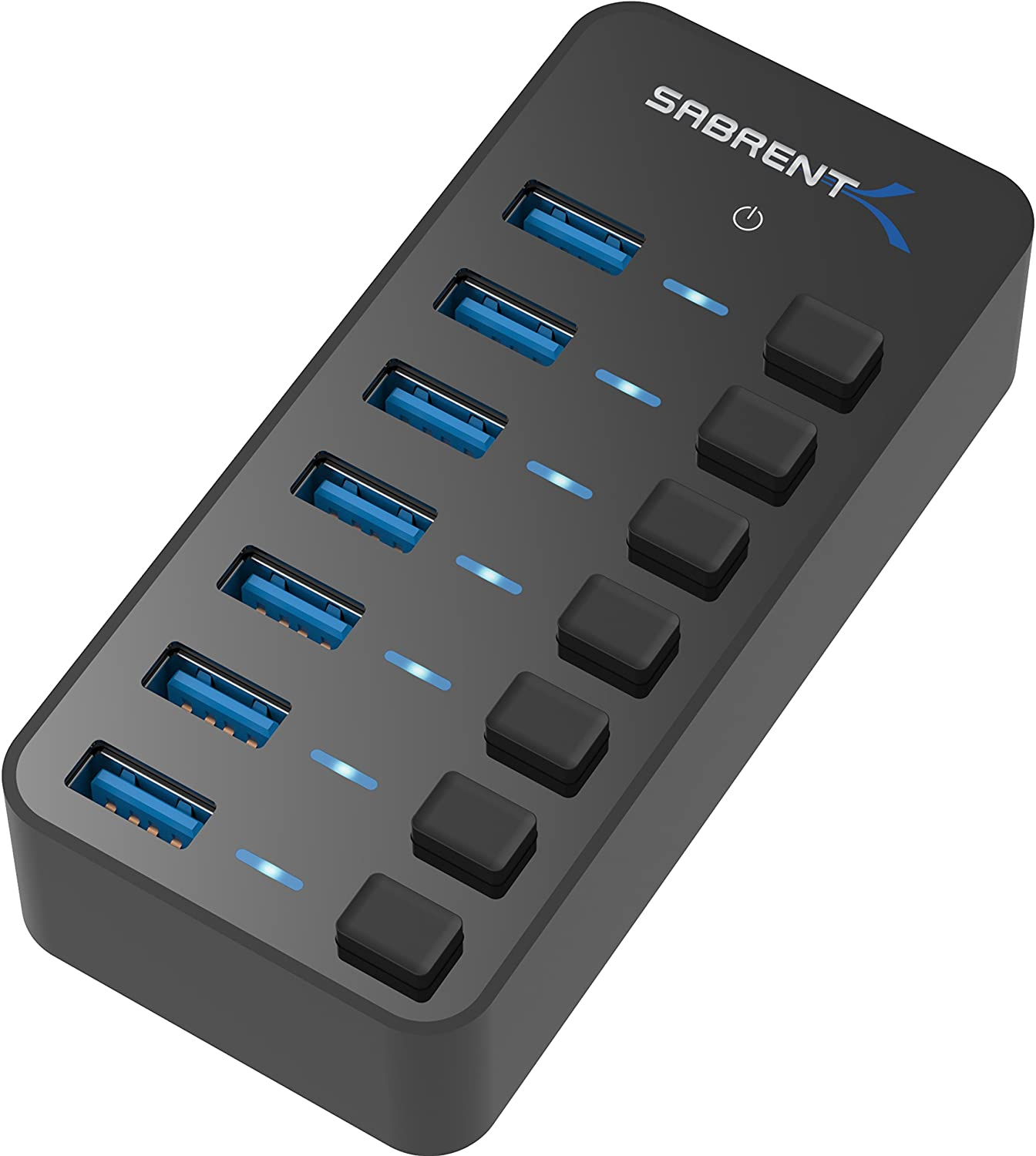 SABRENT 36W 7 Port USB 3.0 Hub with Individual Power Switches and LEDs Includes 36W 12V/3A Power Adapter (HB-BUP7)
