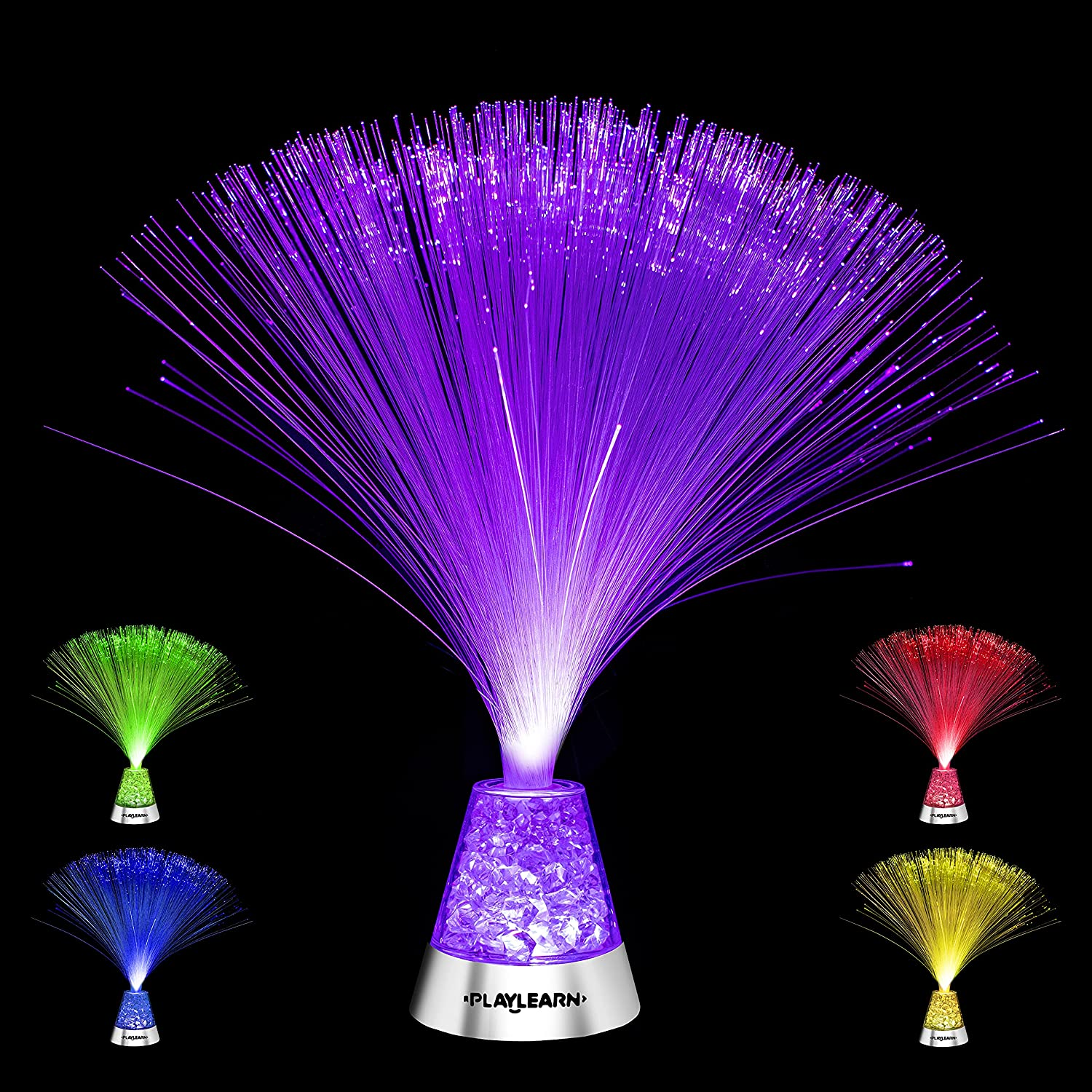 Fiber Optic Lamp Color Changing Crystal Base - USB/Battery Powered - 13 Inch