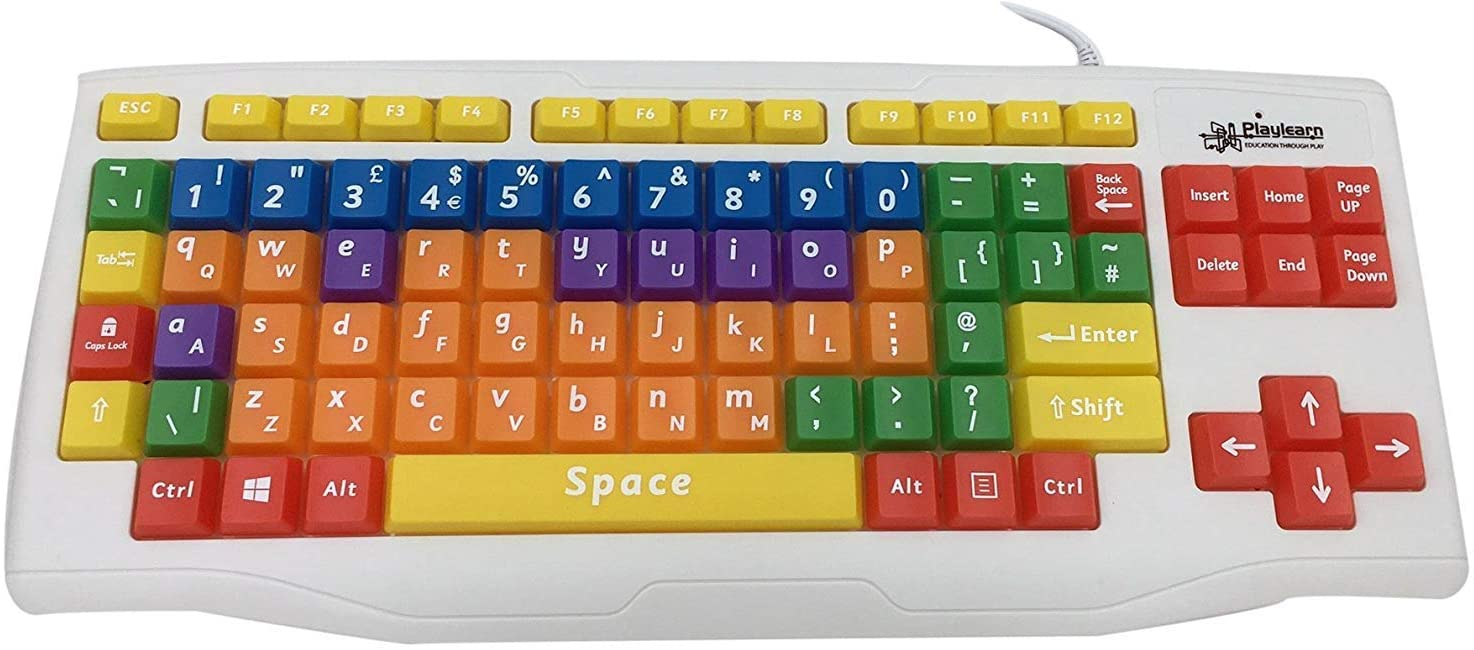 Playlearn Children's Computer USB Keyboard - Upper Case & Lower Case - Color Coded SEN - Splash Proof Casing - Fun to Use Keyboard - Great Learning Tool for Children Using Computers