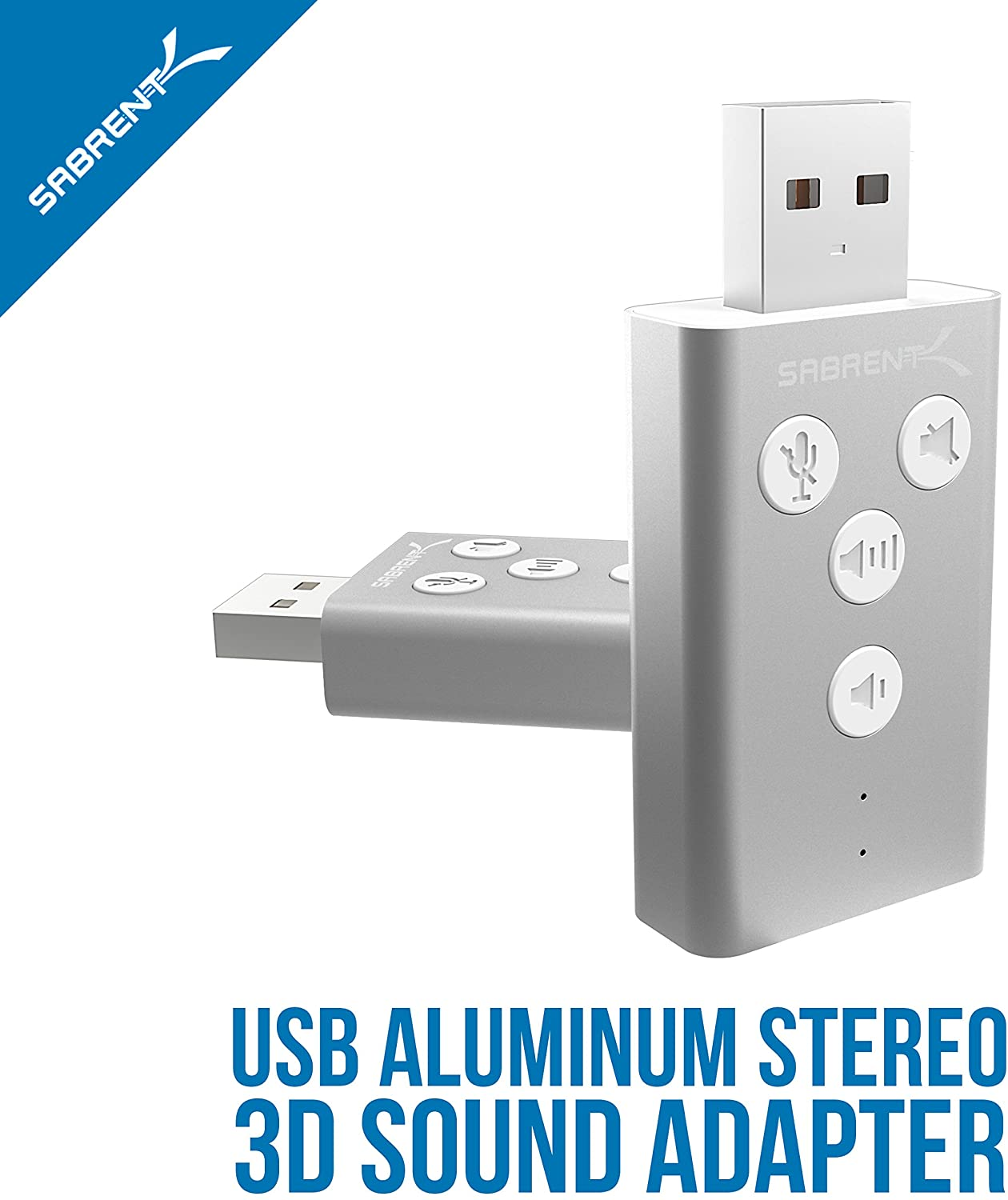 SABRENT Aluminum USB External 3D Stereo Sound Adapter for Windows and Mac. Plug and Play No Drivers Needed. [Silver] (AU-DDAS)