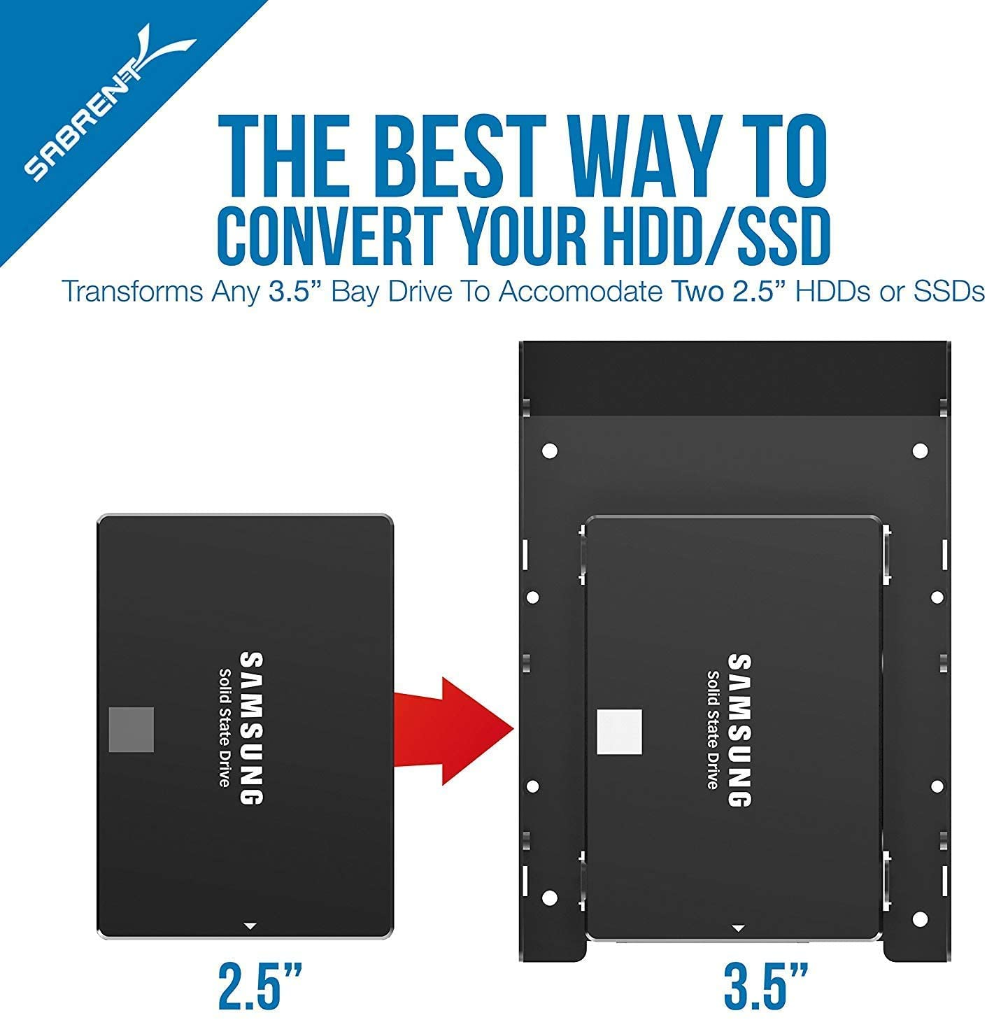 SABRENT 2.5 Inch to 3.5 Inch Internal Hard Disk Drive Mounting Bracket Kit (BK-HDDF)