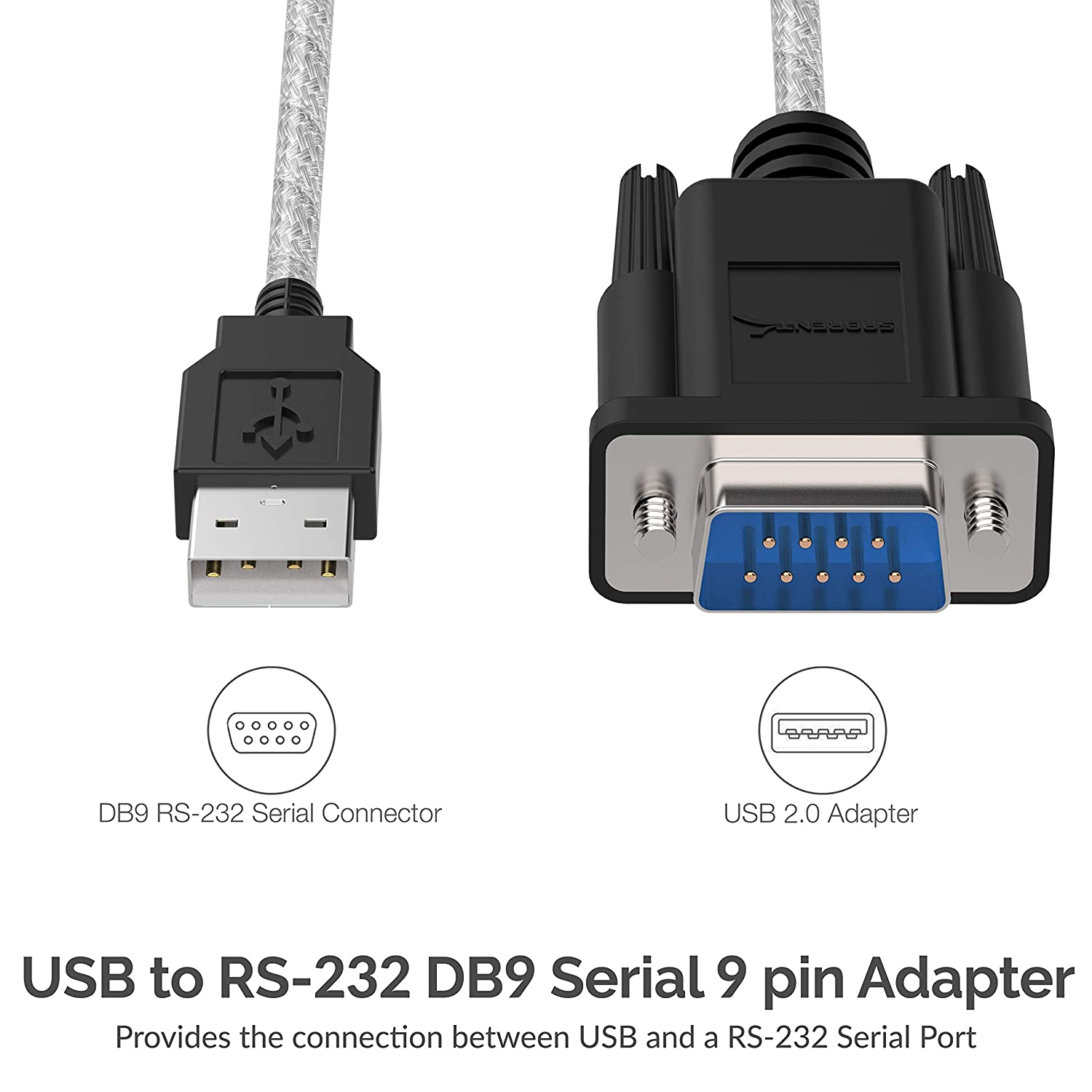 SABRENT USB to RS-232 DB9 Serial 9 pin Adapter Prolific PL2303 1-ft [SBT-USC1K]
