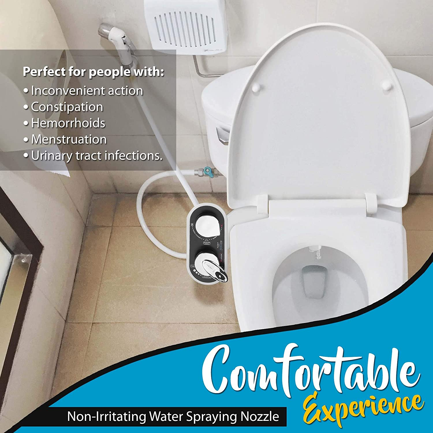 SereneLife Bathroom Bidet Attachment - Hot/Cold Water Toilet Seat Bidet Sprayer (SLTLSP14)