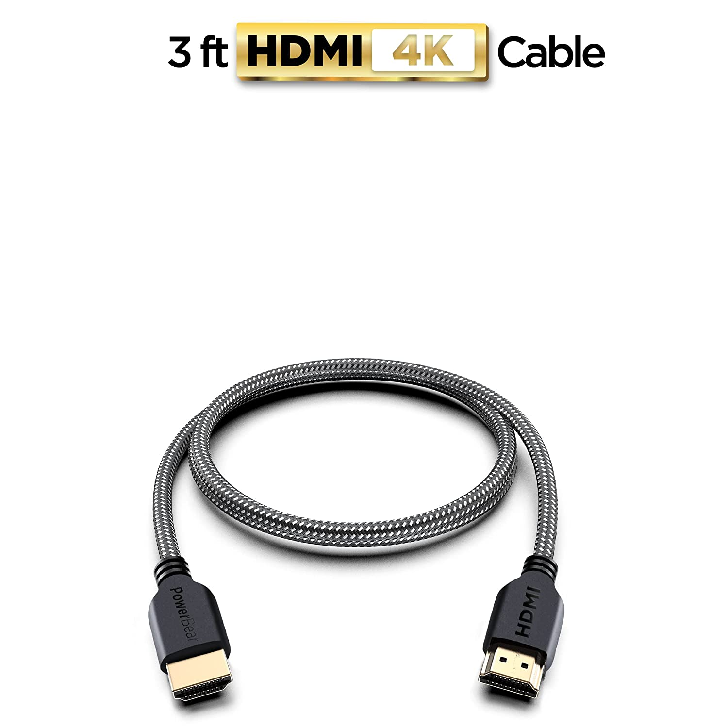 PowerBear 4K HDMI Cable 6 ft [2 Pack] High Speed, Braided Nylon & Gold Connectors, 4K @ 60Hz, Ultra HD, 2K, 1080P, ARC & CL3 Rated | for Laptop, Monitor, PS5, PS4, Xbox One, Fire TV, Apple TV & More