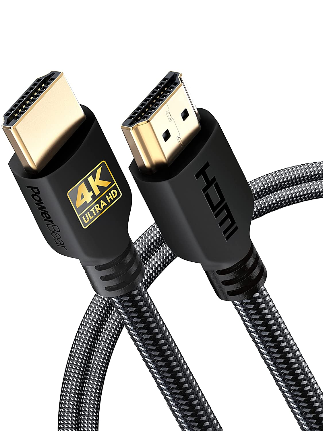 PowerBear 4K HDMI Cable 6 ft [2 Pack] High Speed, Braided Nylon & Gold Connectors, 4K @ 60Hz, Ultra HD, 2K, 1080P, ARC & CL3 Rated | for Laptop, Monitor, PS5, PS4, Xbox One, Fire TV, Apple TV & More