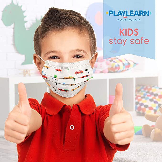 Playlearn Disposable Kids Mask – Kids Face Masks 3 Ply – 35 Pack – 5 Designs