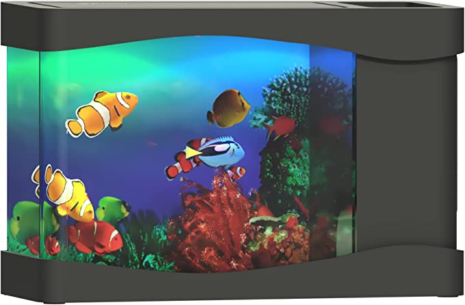 Playlearn Mini Aquarium Artificial Fish Tank with Moving Fish – USB/Battery Powered – Fake Aquarium Toy Fish Tank with 3 Fake Fish