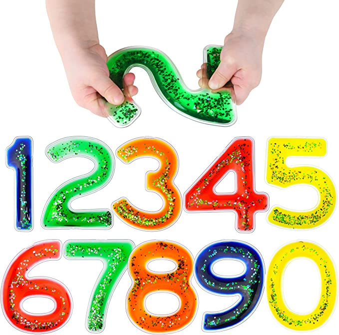 Playlearn Sensory Gel Filled Numbers – Moveable NumberToy - Textured Tactile Squishy Toy Number Set - Ideal for Sensory Learning