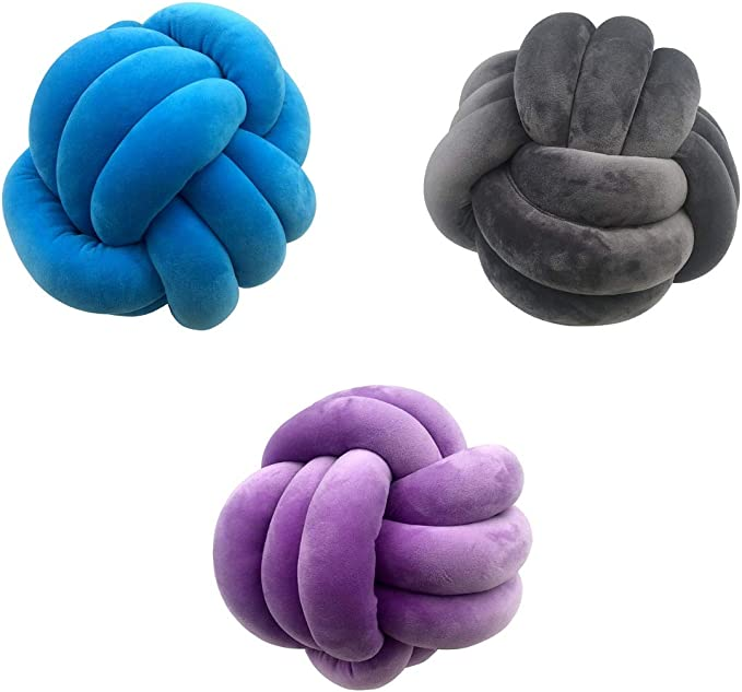 Cuddle Ball Knot Pillow - Sensory Pillow – Plush Toy Hugging Pillow – Calming Stress Relief Toy for Kids – 10 Inch - Grey