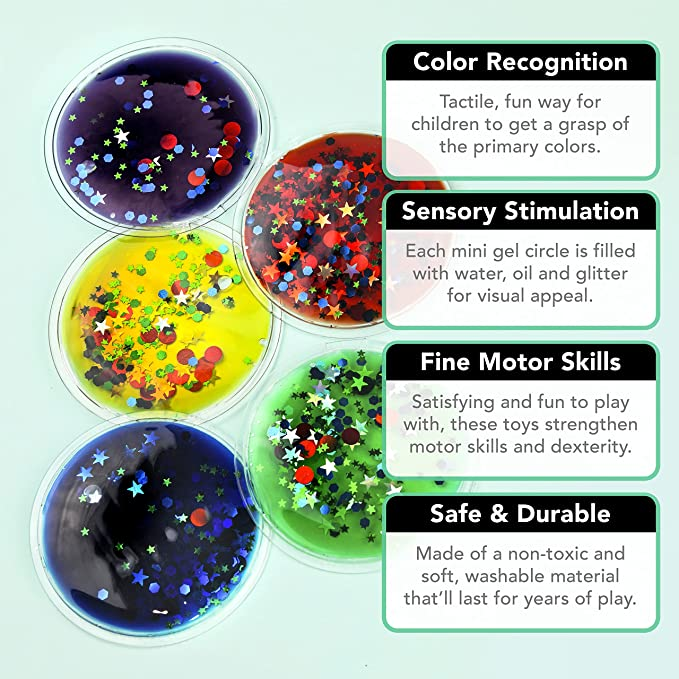 Playlearn Gel Filled Circles - Squishy Toys Sensory Fidget Toys for Kids - 5 Pack