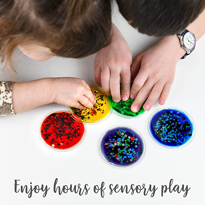 Playlearn Gel Filled Circles - Squishy Toys Sensory Fidget Toys for Kids - 5 Pack