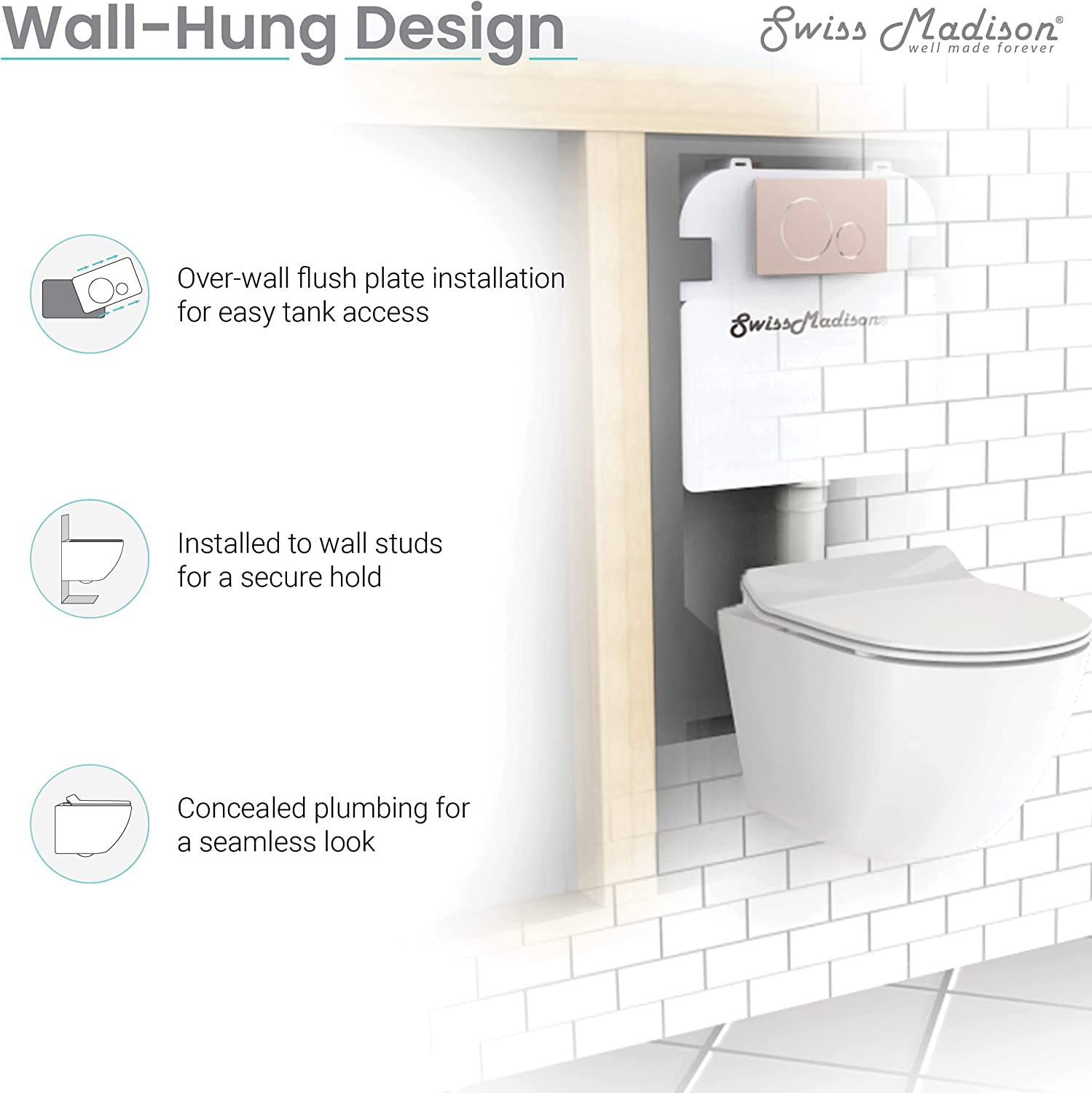 Swiss Madison SM-WC424 Concealed in-Wall Toilet Tank Carrier System Wall-Hung Dual Flush, 23" L