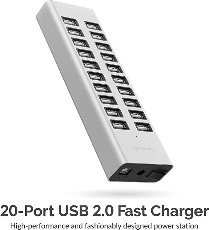 SABRENT 90W 20 Port USB 2.0 Fast Charger, 12V Power Supply Included (AX-P20C)