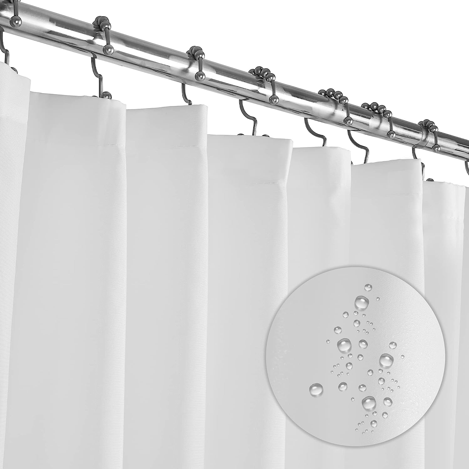 LiBa Fabric Bathroom Shower Curtain, 72" W x 72" H White Heavy Duty Waterproof Shower Curtain