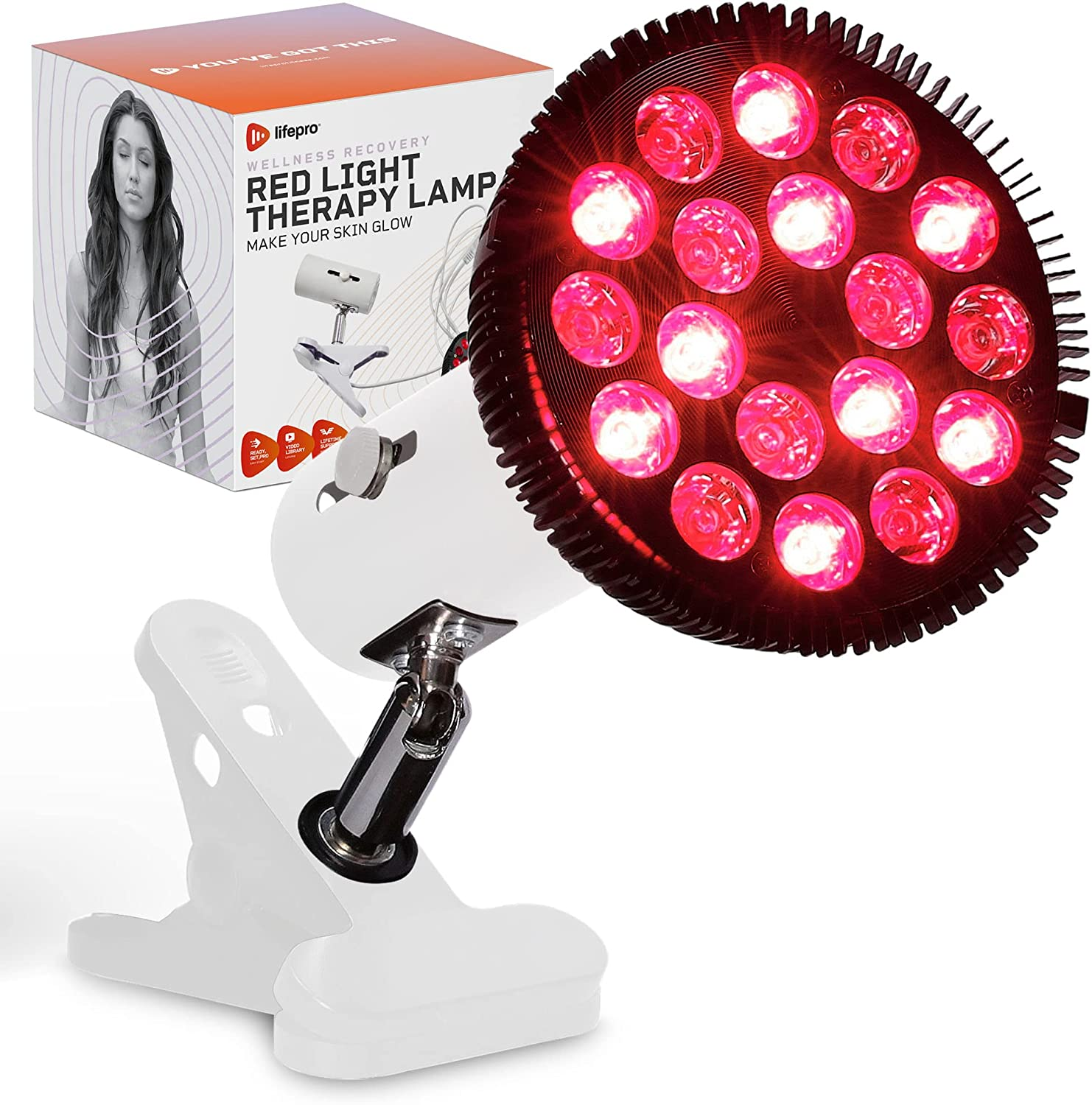 InfraGlow NIR & Red Light Therapy Lamp - Infrared Red Light Therapy Bulb with 18 LEDs & Clip-On Lamp - at-Home Red Light Therapy for Body, Chronic Pain Relief, Skin Wellness, & Recovery Accelaration
