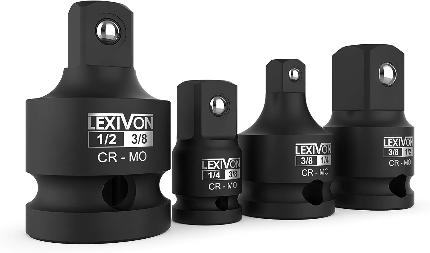 Lexivon Adaptors & Reducers For Impact Sockets, 1/4" 3/8" 1/2" 1/2", Steel Alloy - Set of 4 (LX-112)