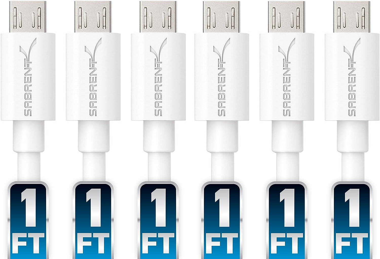 SABRENT [6-Pack 22AWG Premium 1ft Micro USB Cables High Speed USB 2.0 A Male to Micro B Sync and Charge Cables [White] (CB-M61W)