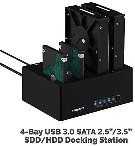 SABRENT Docking Station SSD/External Hard Disk/HDD 2.5/3.5 inch, USB 3.2 Gen 1, 4 Slots for SSD/HDD, with Power Supply and Fan, for SATA SSD/HDD, with 4 Separate ON/Off switches (DS-U3B4)