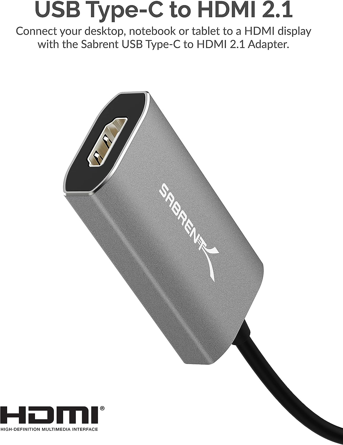 SABRENT USB Type C to HDMI 2.1 Adapter | 8K/60Hz & 4K/120Hz with DSC Function | 8K/30Hz & 4K Resolution Without DSC | Thunderbolt 3 Compatible (DA-UCH8)