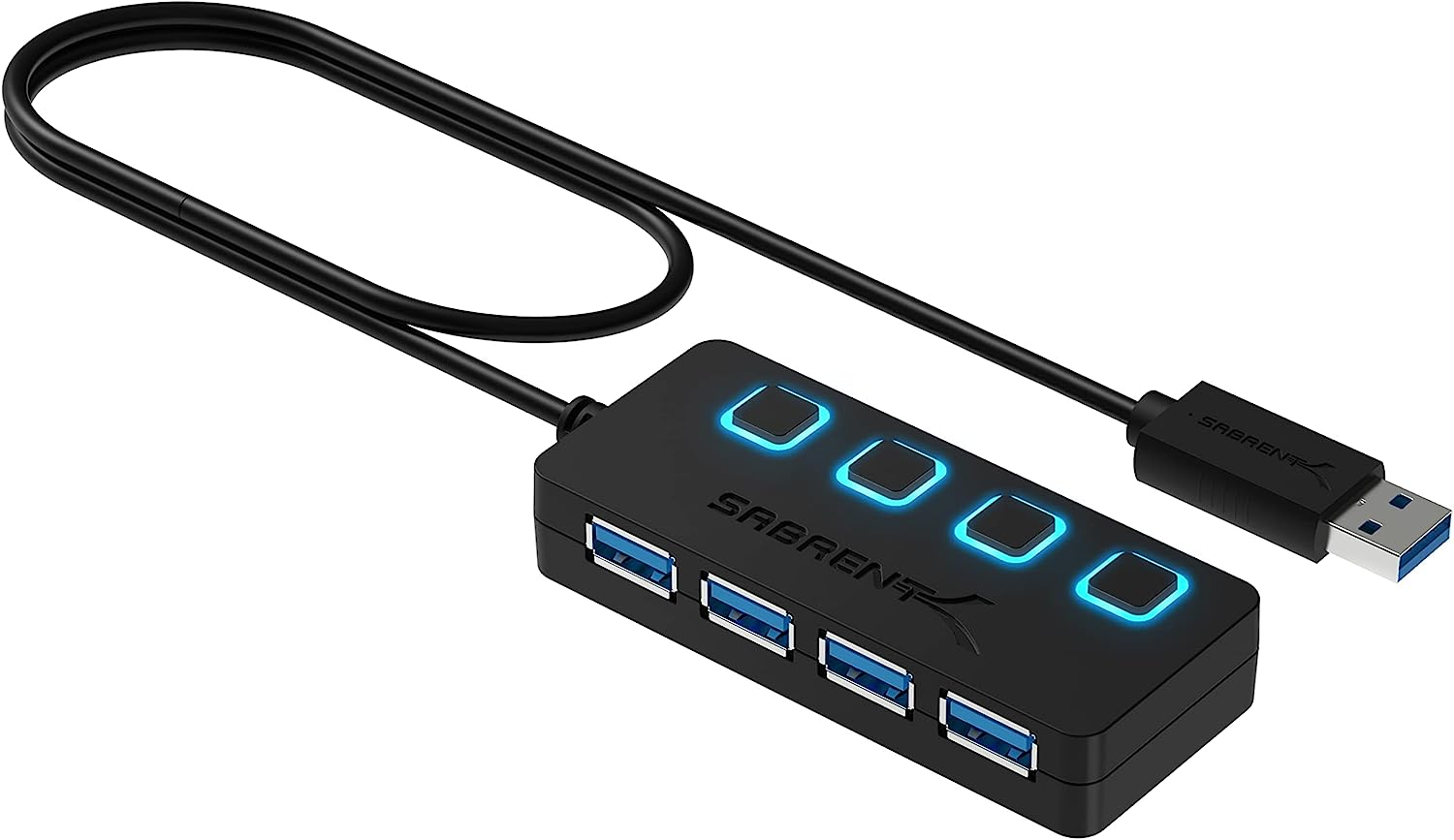 Sabrent 4-Port USB Hub, USB 3.0 Fast Data Hub with Individual LED Power Switches, 2 Ft Cable, Slim & Portable, for Mac & PC (HB-UM43)