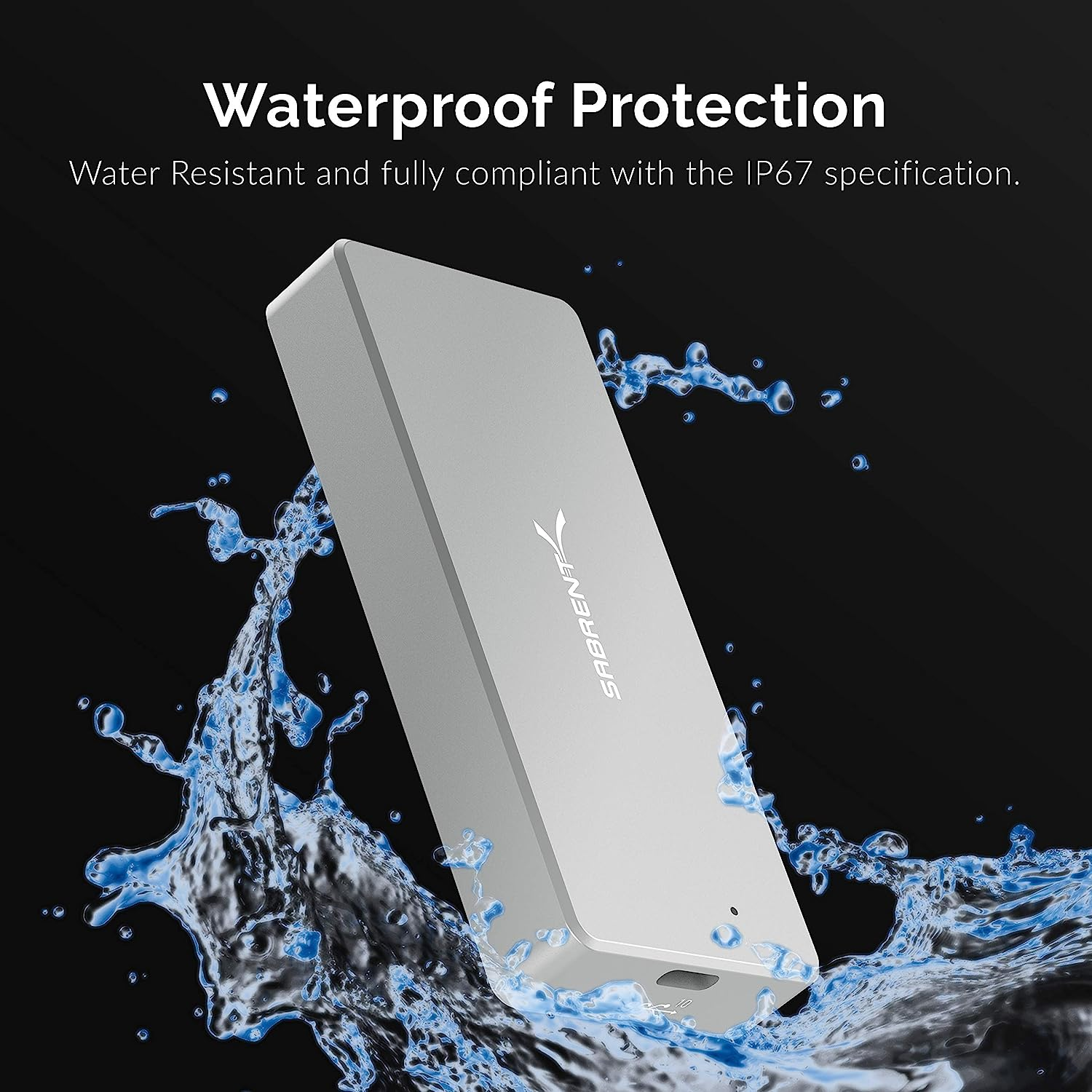 SABRENT USB 3.2 IP67 Water Resistant Tool Free Enclosure for M.2 PCIe NVMe and M.2 SATA SSDs (EC-WPTF)