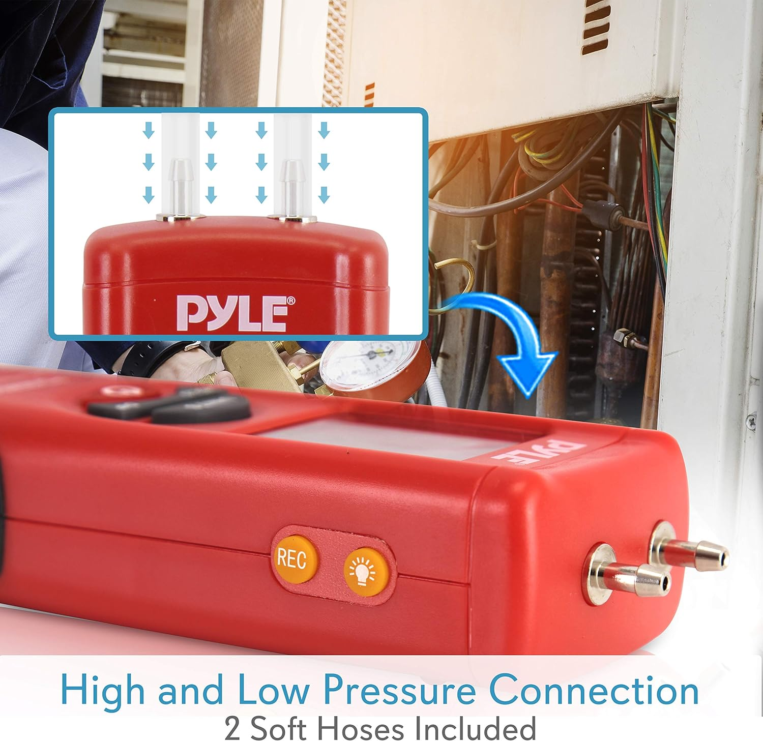 Pyle Meters Manometer 11 Unit of Pressure-Meters Digital Measurement Maximum 10 PSI Data Hold & Error Code Measure Gauge Differential Gas Tester-Large LCD Backlit Dual Display w/Auto Power Off PDMM01