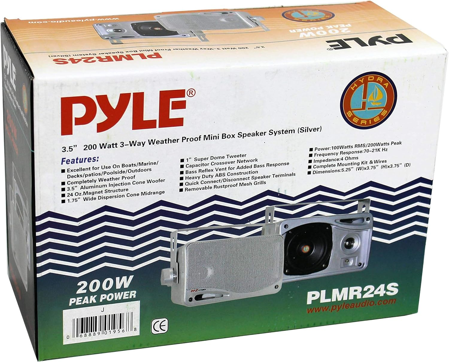 Pyle 3-Way Waterproof Marine Box Speakers - 3.5" 200 Watt Dual Indoor Outdoor Speaker System - Weatherproof/Waterproof Outdoor Speaker - Home, Boat, Pool, Patio Indoor Outdoor Use PLMR24S (Silver)