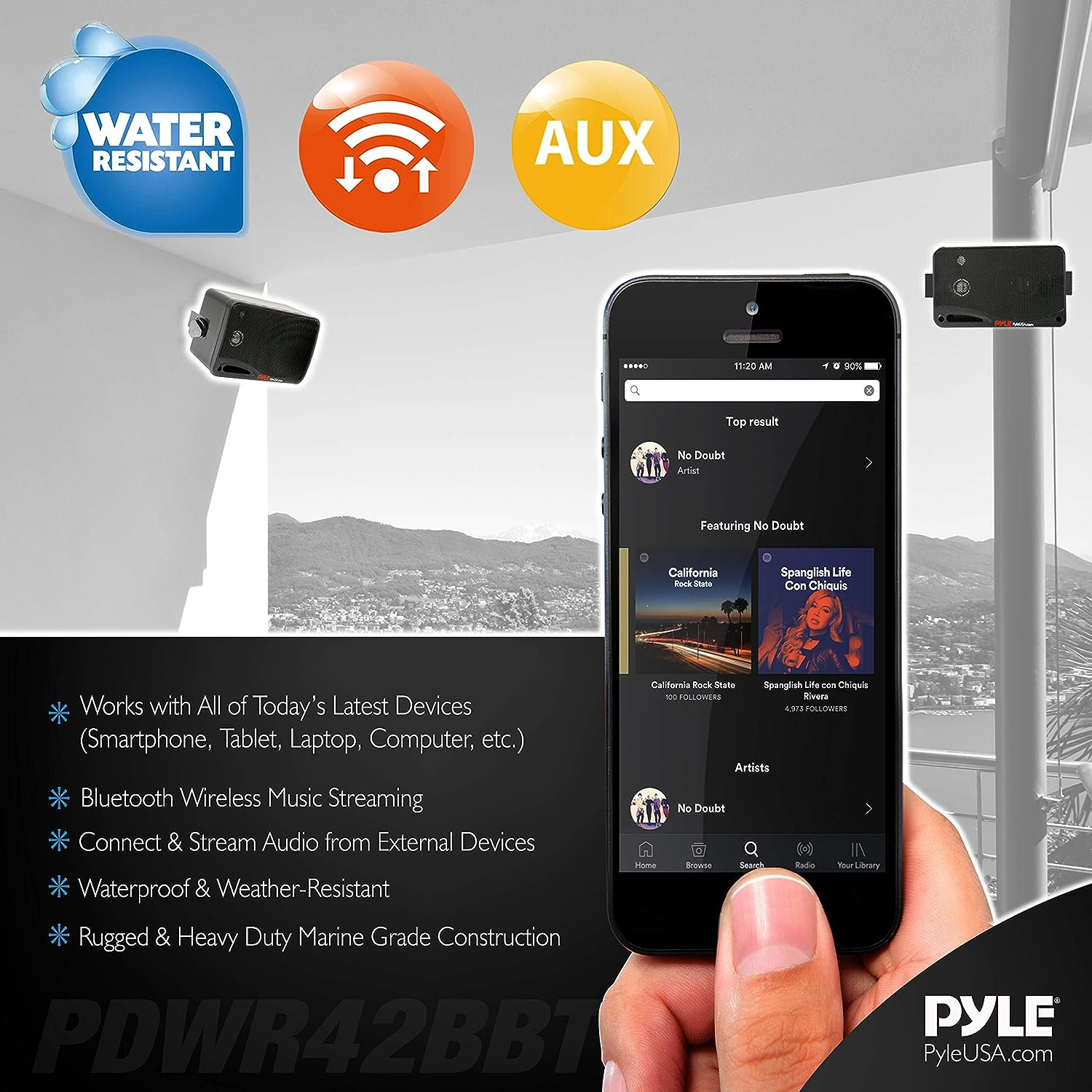 Pyle Outdoor Waterproof Wireless Bluetooth Speaker - 3.5 Inch Pair 3-way Active Passive Weatherproof Wall, Ceiling Mount Dual Speakers System w/ Heavy Duty Grill, Patio, Indoor Use -PDWR42WBT (White)