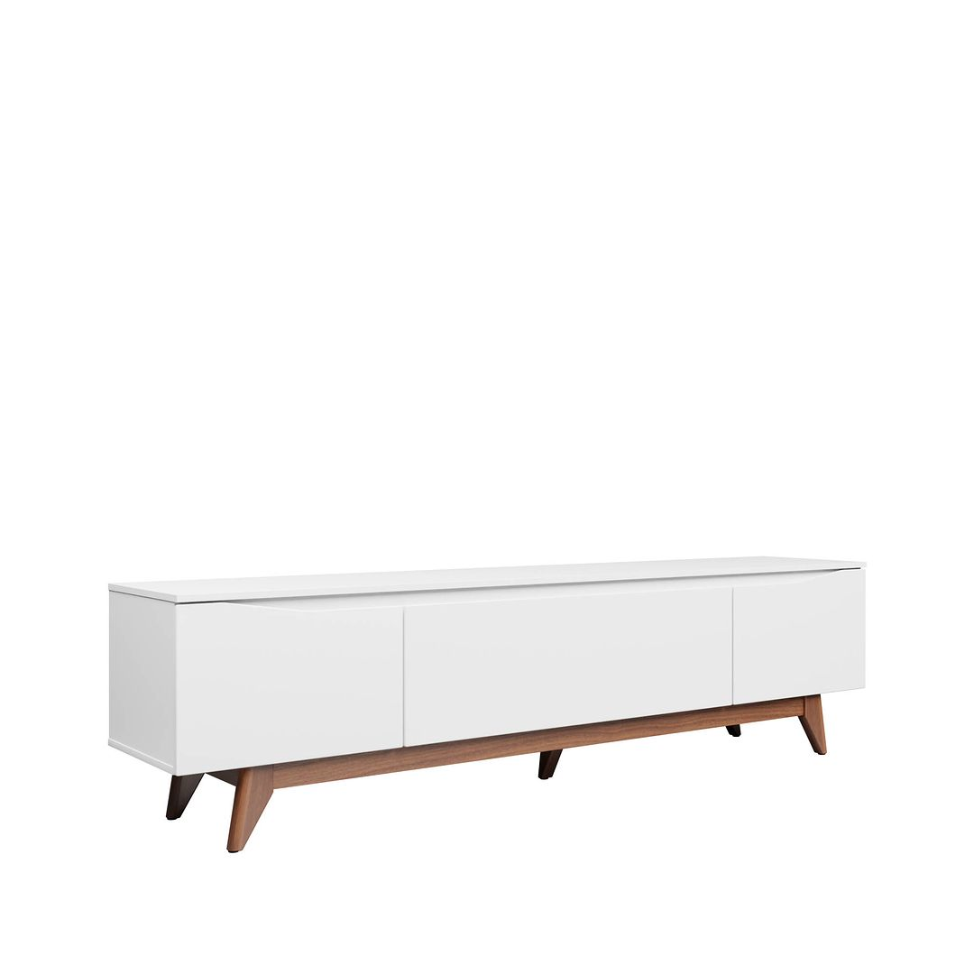 Salle 72.63" TV Stand with Solid Wood Legs in White Gloss
