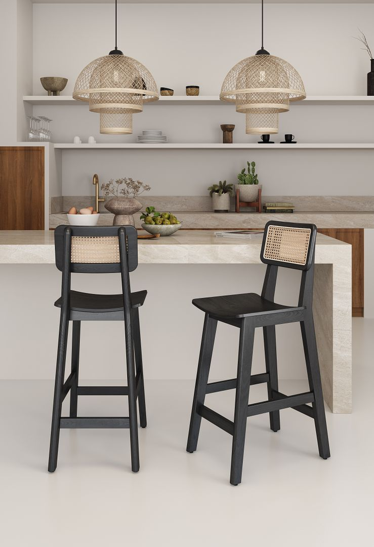 Versailles Counter Stool in Black and Natural Cane