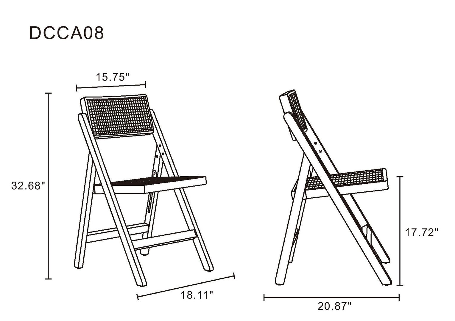 Pullman Folding Dining Chair in Nature Cane- Set of 2