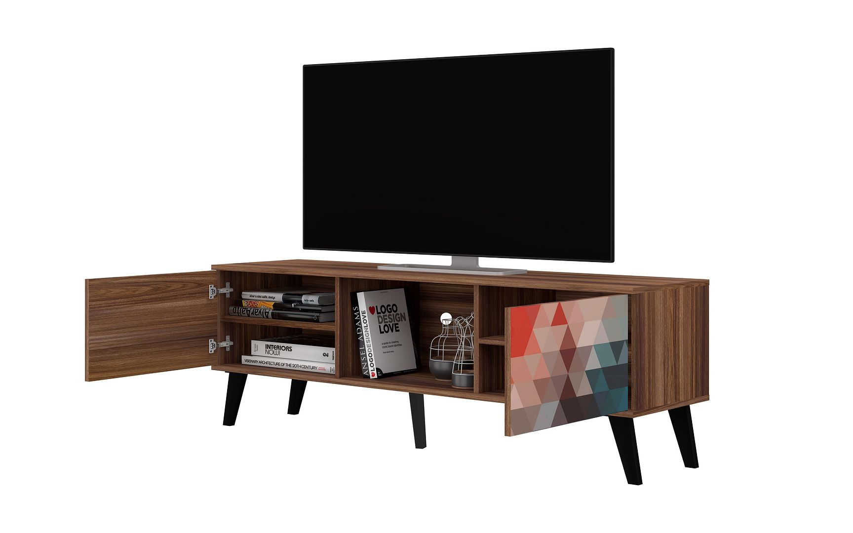 Doyers 70.87 Mid-Century Modern TV Stand in Multi Color Red and Blue