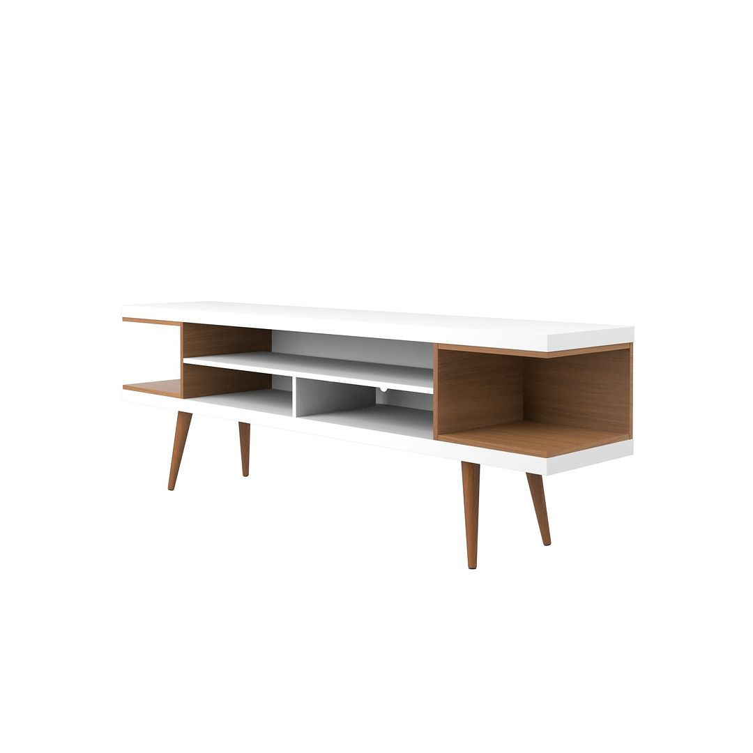 Utopia 70.47" TV Stand with Splayed Wooden Legs and 4 Shelves in White Gloss and Maple Cream