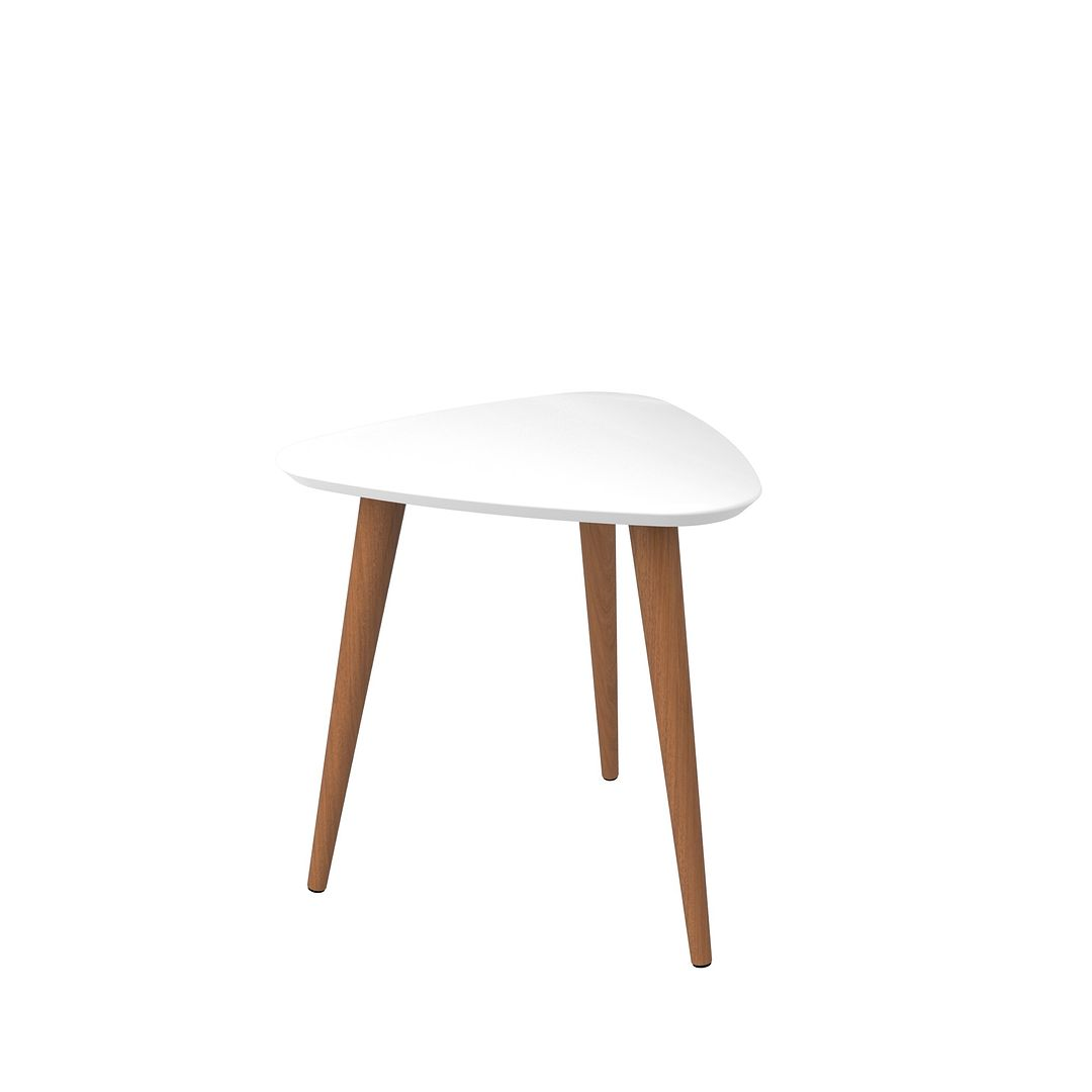 Utopia 19.88" High Triangle End Table With Splayed Wooden Legs in Off White