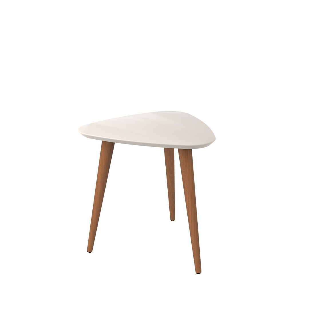 Utopia 19.88" High Triangle End Table With Splayed Wooden Legs in Off White