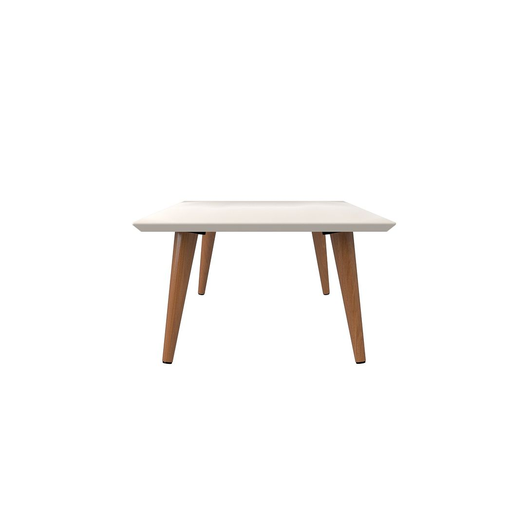 Utopia 17.52" High Rectangle Coffee Table with Splayed Legs in Off White and Maple Cream