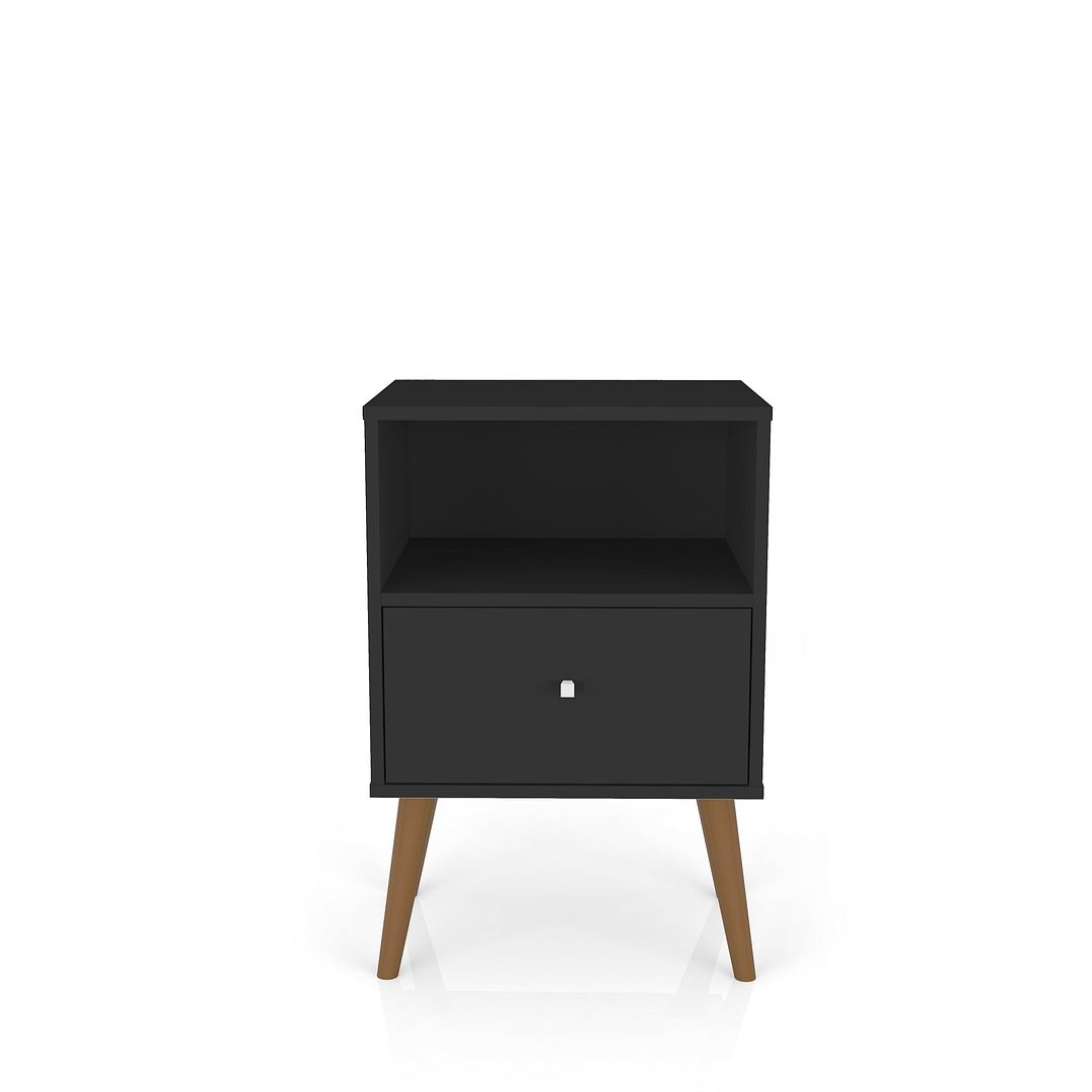 Liberty Mid-Century Modern Nightstand 1.0 with 1 Cubby Space and 1 Drawer in White and Rustic Brown with Solid Wood Legs