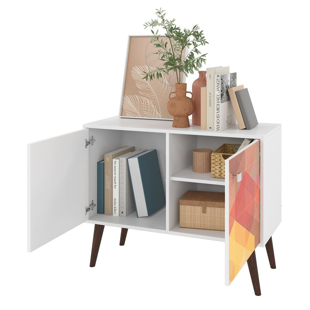 Avesta Double Side Table. 2.0 with 3 shelves in White and Stamp