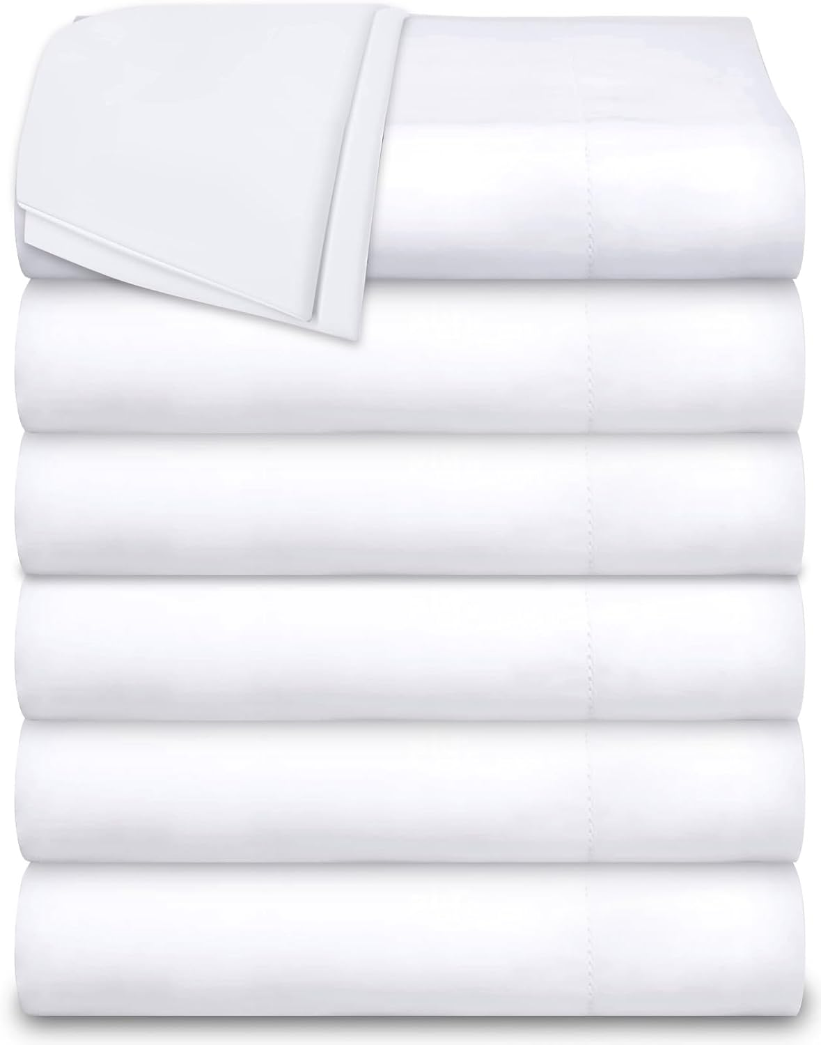 White Classic Twin Flat Sheets 6 Pack, White Cotton Flat Bed Sheet 66x104 Inches, 200 Thread Count Hospital Bed Sheets