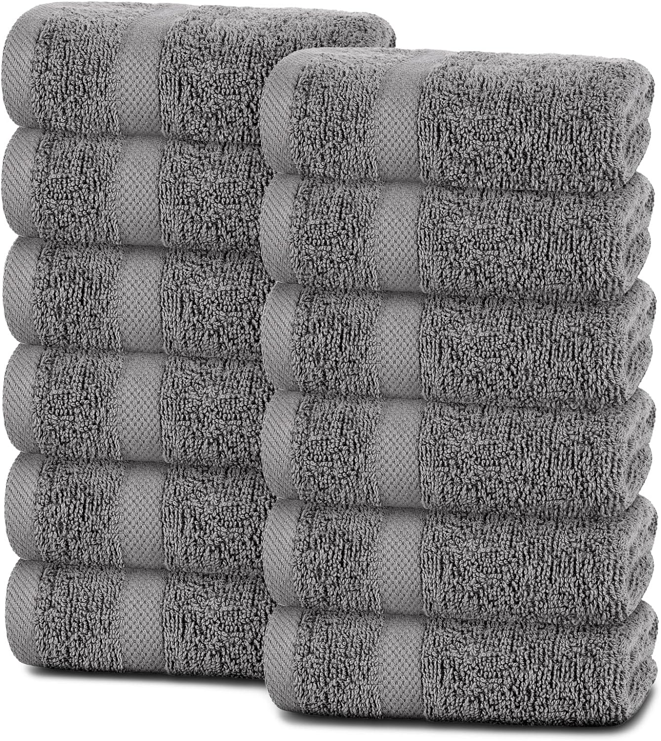 White Classic Wealuxe Charcoal Hand Towels for Bathroom 12 Pack, Cotton Hand Towel Bulk for Gym, Spa and Salon, Soft Extra Absorbent Quick Dry 16x27 Inch