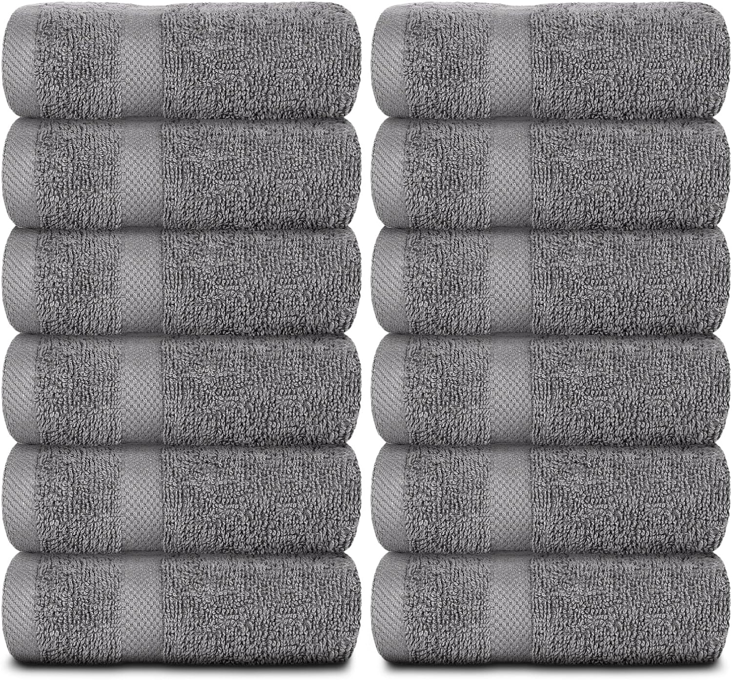 White Classic Wealuxe Charcoal Hand Towels for Bathroom 12 Pack, Cotton Hand Towel Bulk for Gym, Spa and Salon, Soft Extra Absorbent Quick Dry 16x27 Inch