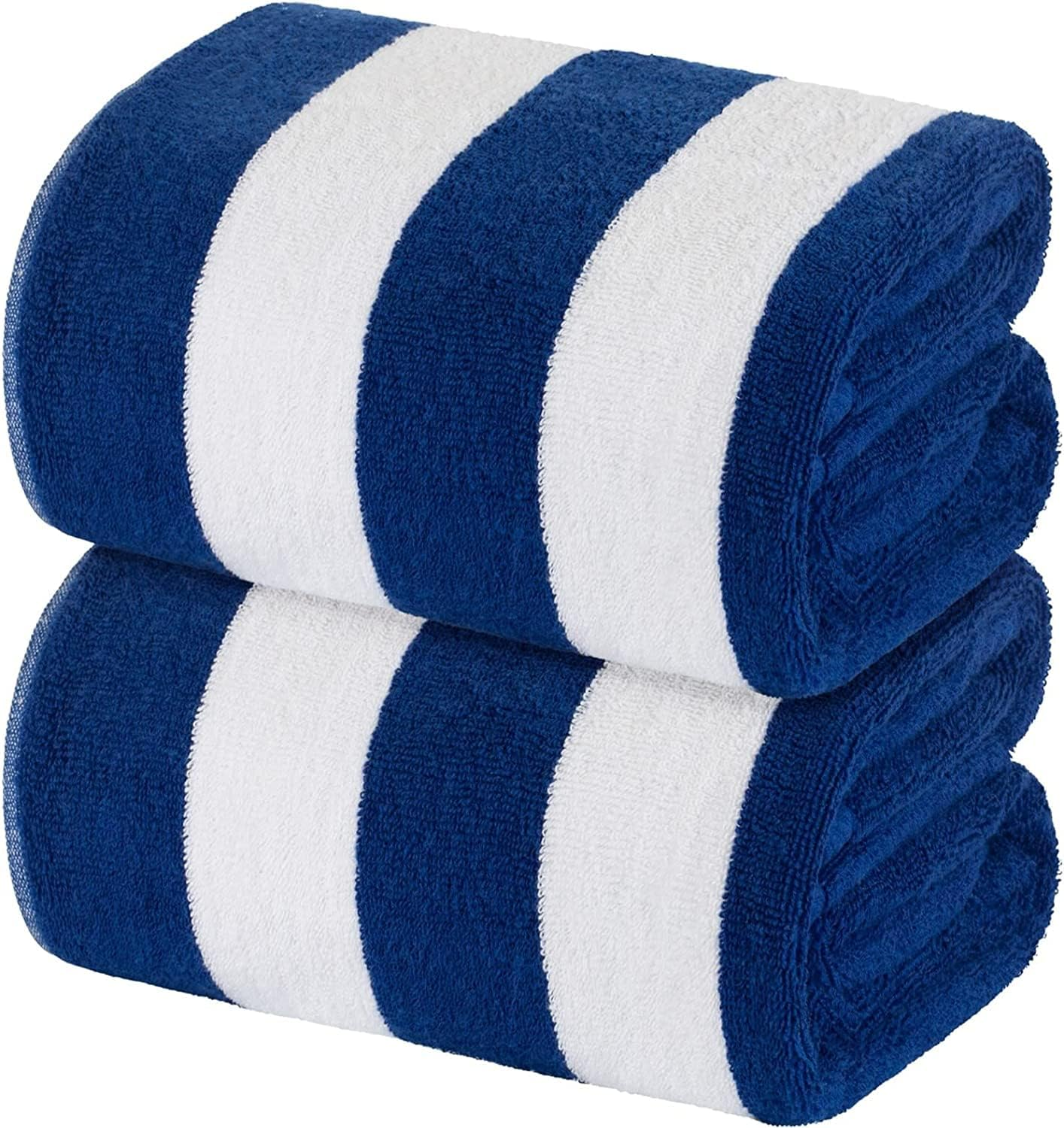 White Classic Beach Towels Oversized Navy Cabana Stripe Cotton Bath Towel Large - Luxury Plush Thick Hotel Swim Pool Towels for Adults Super Absorbent Quick Dry - 35x70 Blue [2 Pack]