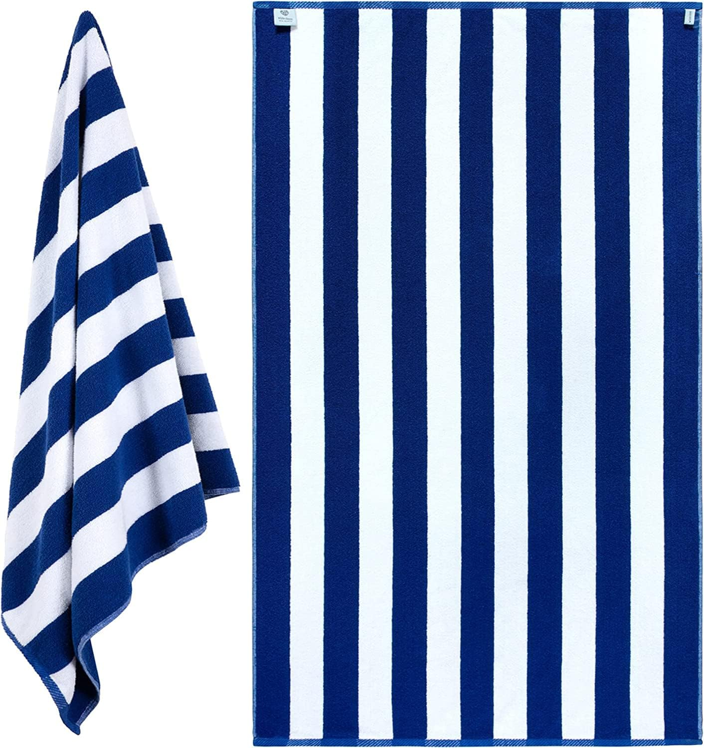 White Classic Beach Towels Oversized Navy Cabana Stripe Cotton Bath Towel Large - Luxury Plush Thick Hotel Swim Pool Towels for Adults Super Absorbent Quick Dry - 35x70 Blue [2 Pack]